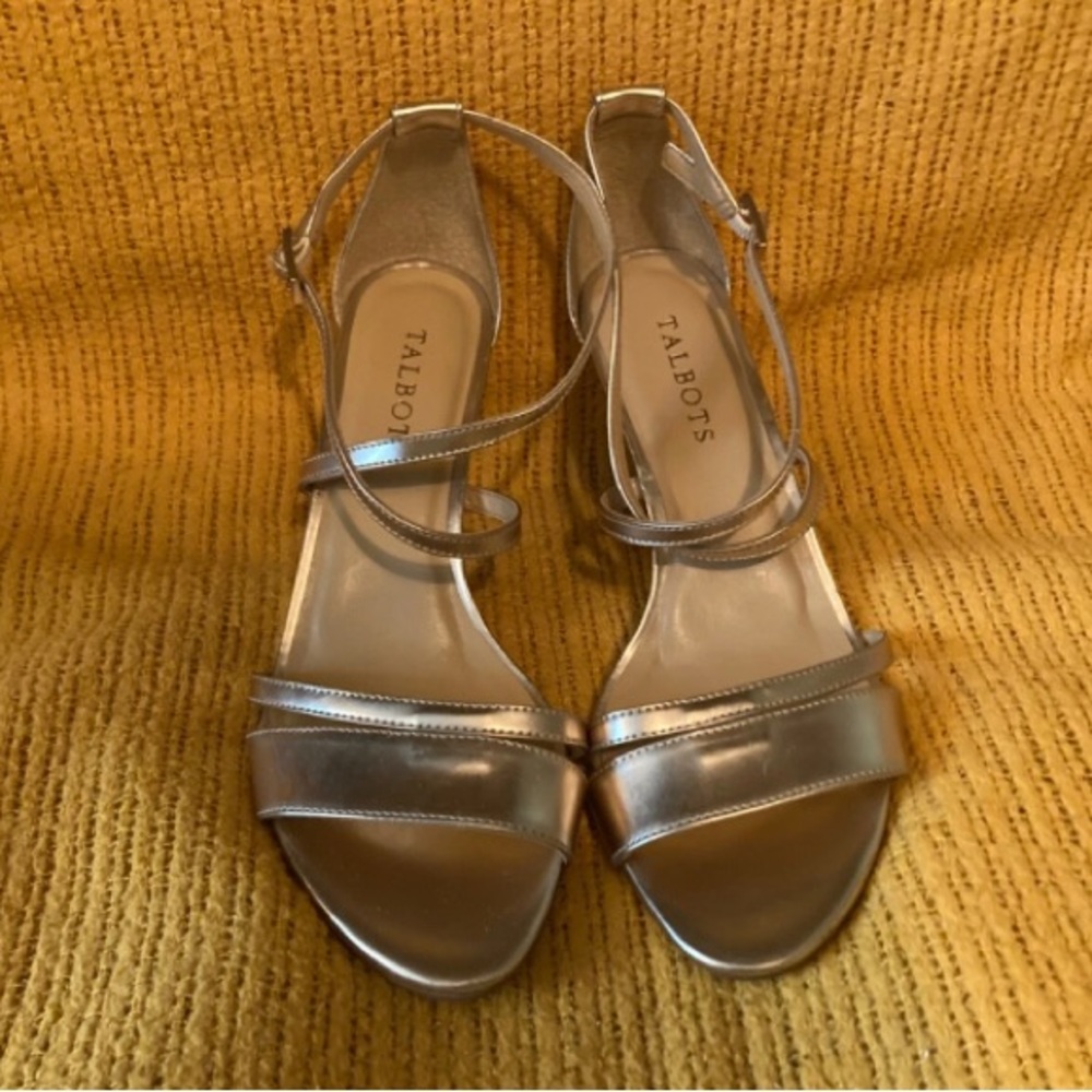 Talbots Metallic Gold Lucy Sandal Heels, US 8M, Stiletto, Buckle